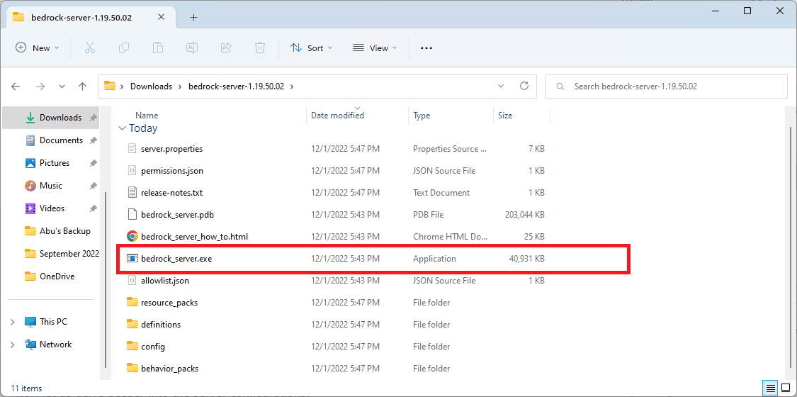 click on bedrockserver.exe file