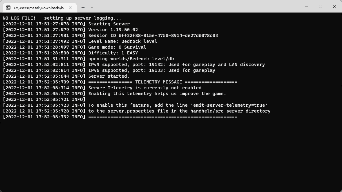 server running at command prompt