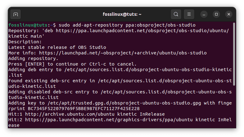 add obs studio ppa repo