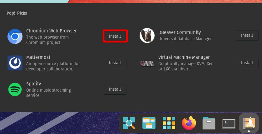 Installing an application from Pop!_Shop